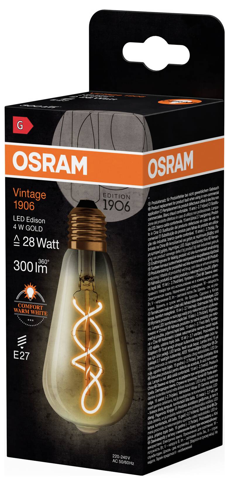 OSRAM HOMELIGHTING 4099854091292 LED EEK G (A - G) E27 Edisonform 4W = 28W Warmweiß (Ø x L) 64mm x 143mm 1St.