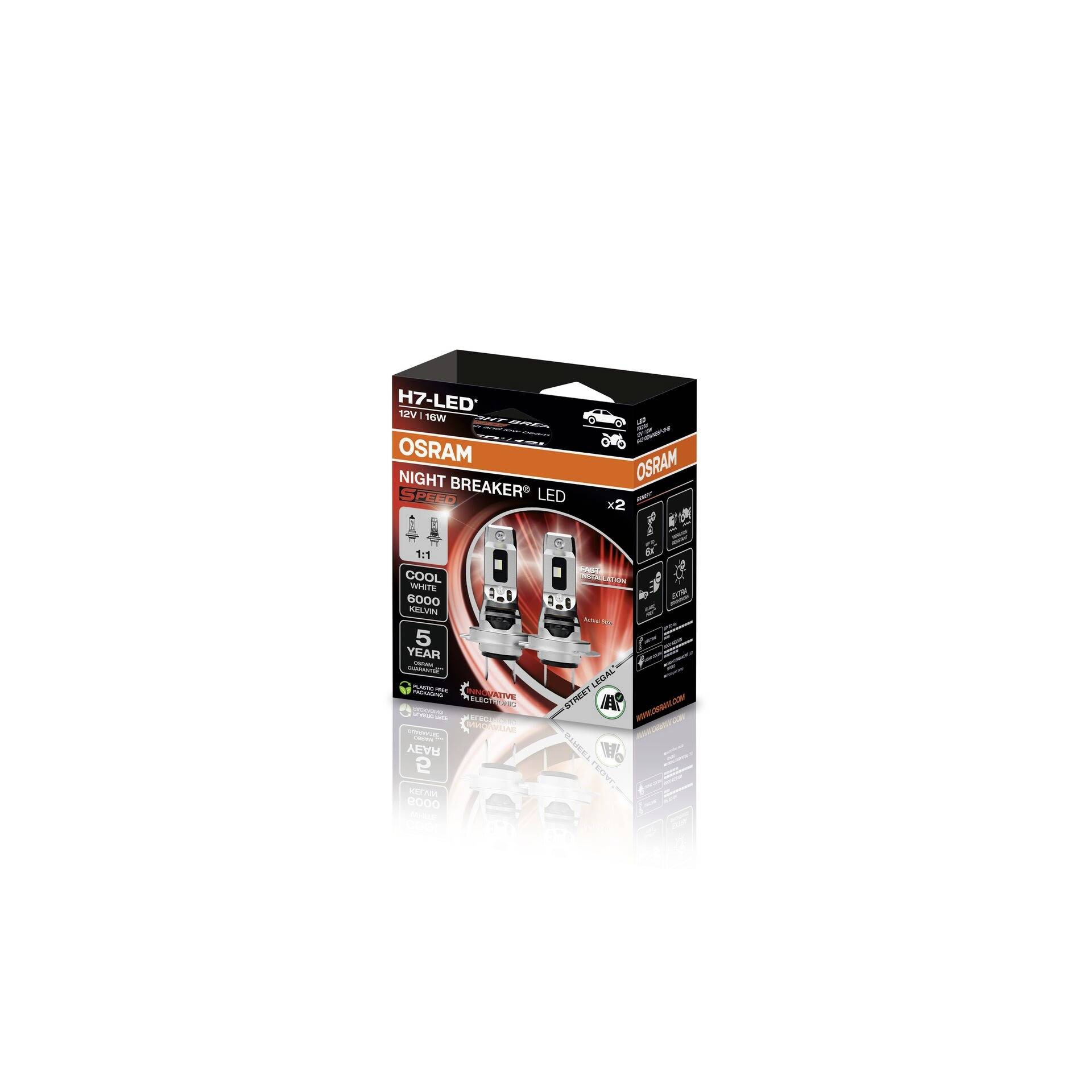 Osram Automotive 64210DWNBSP-2HB LED Leuchtmittel Night Breaker® LED H7 16W 12V