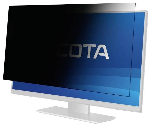 Ein Computermonitor mit einem Sichtschutzfilter, der einen Teil des Bildschirms abdunkelt und das Sehen von der Seite verhindert.