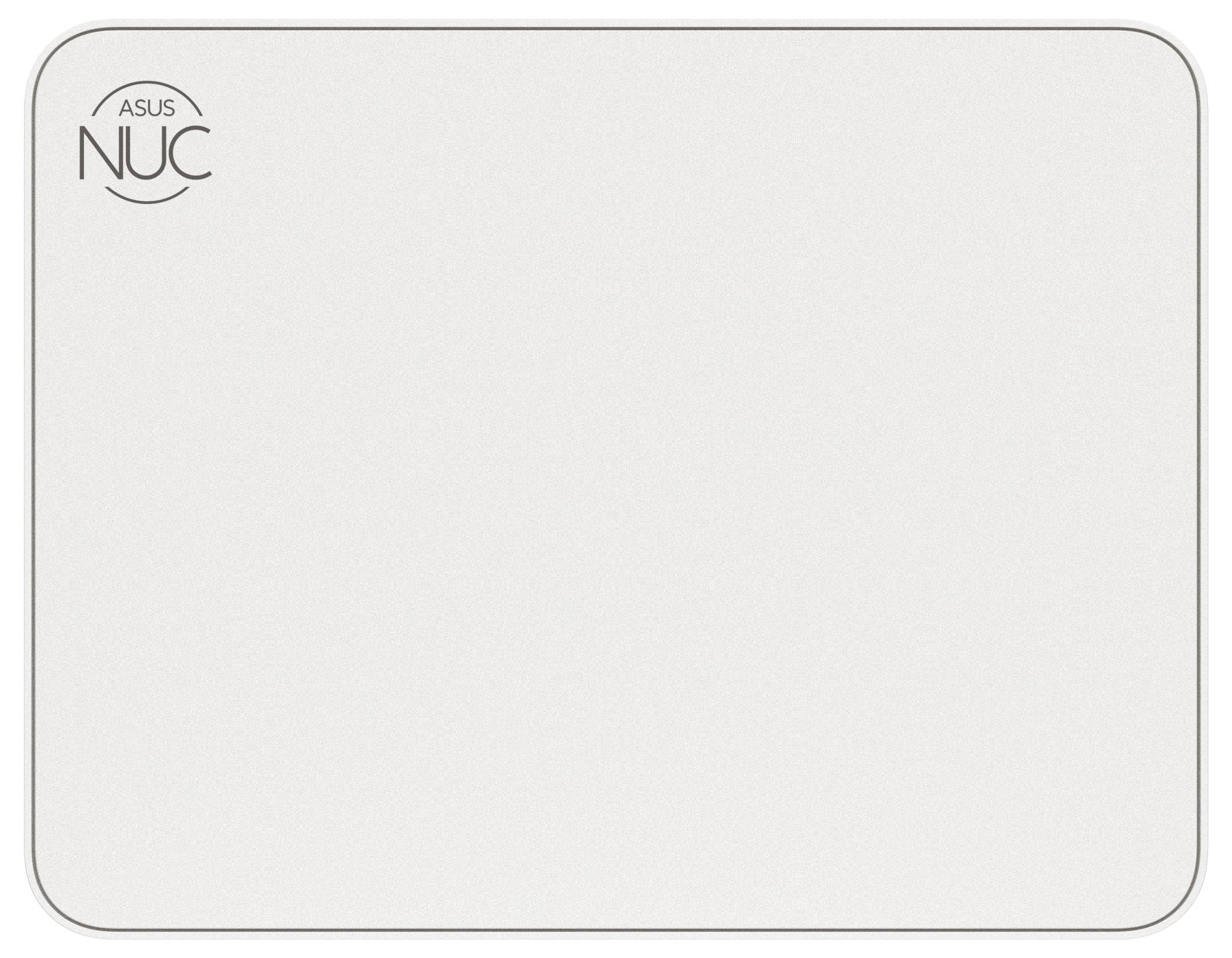 Eine weiße Computermaus mit 'ASUS NUC'-Logo in der oberen linken Ecke.