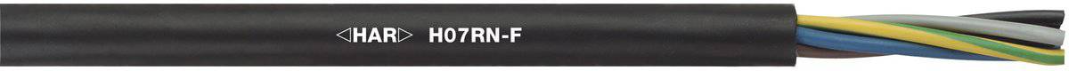 Schwarzes Kabel mit der Aufschrift 'H07RN-F', das mehrere verschiedenfarbige Drähte enthält.