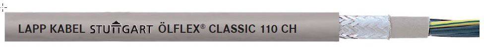 Graues elektrisches Kabel mit der Aufschrift 'LAPP KABEL STUTTGART ÖLFLEX CLASSIC 110 CH', zeigt verschiedene innenliegende Drähte.