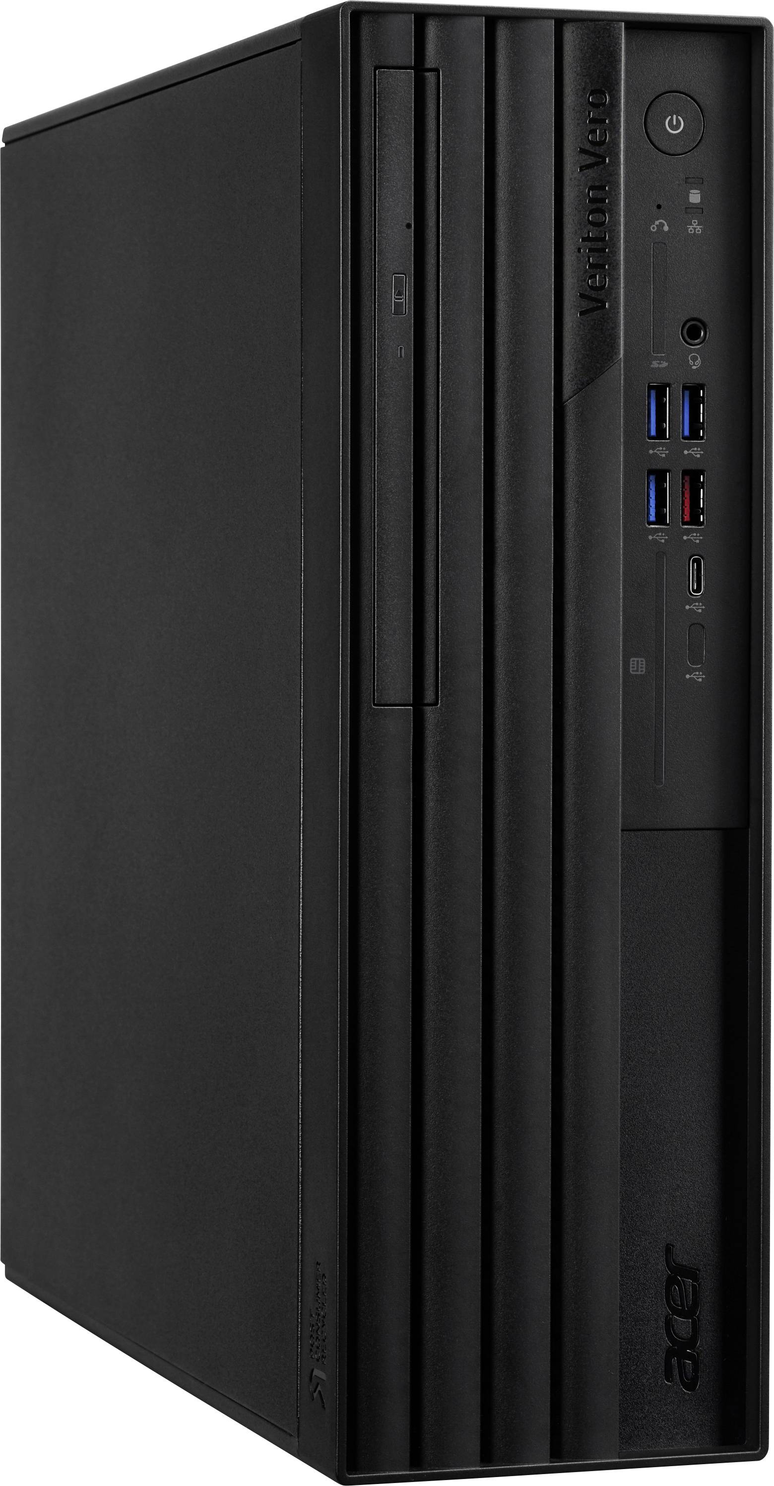 Ein schwarzer Desktop-Computer der Marke Acer mit mehreren USB-Anschlüssen und einem CD-Laufwerk an der Vorderseite.