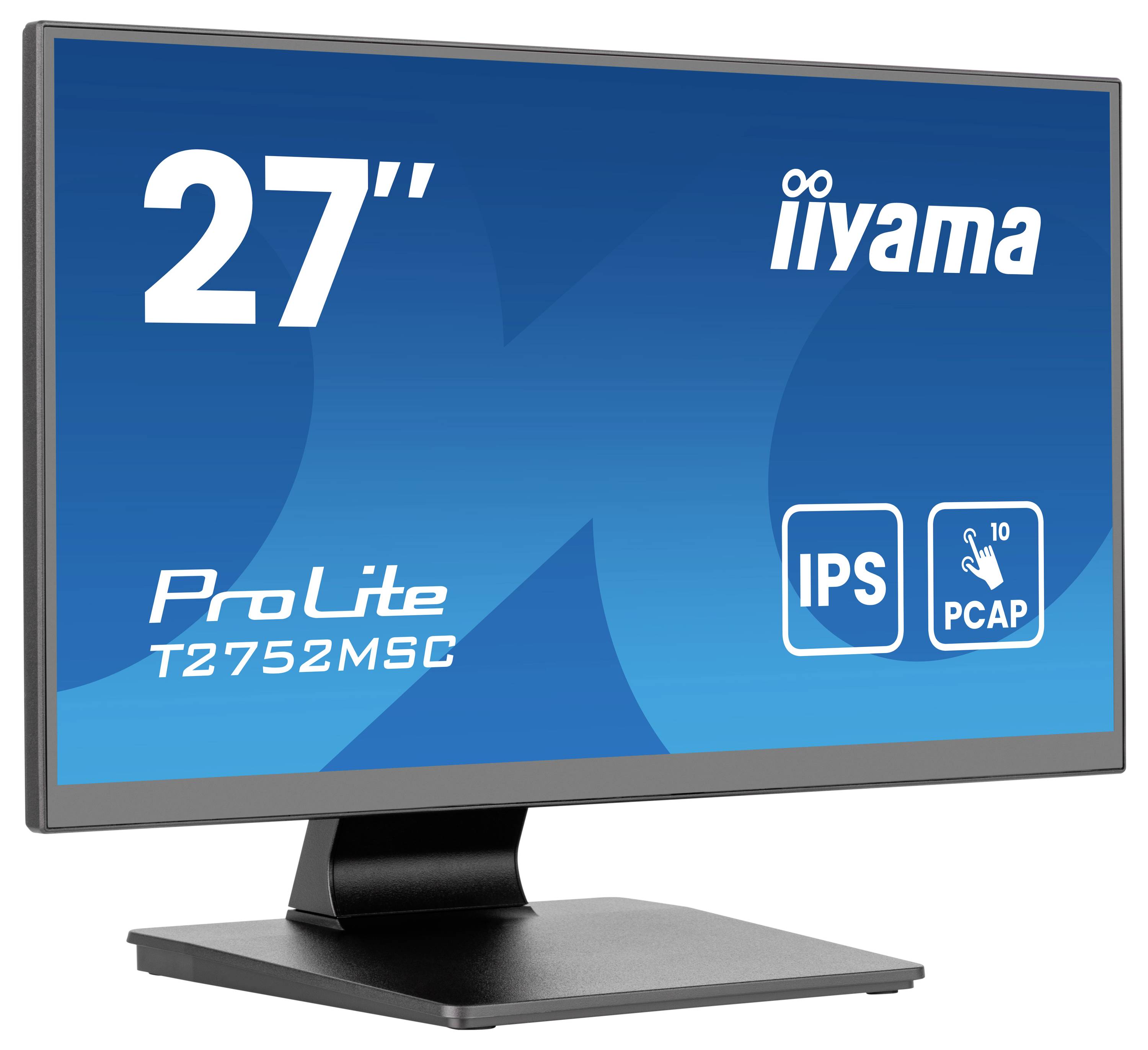 27-Zoll-iiyama-Monitor mit IPS-Technologie und PCAP, Modell ProLite T2752MSC, auf schwarzem Standfuß.