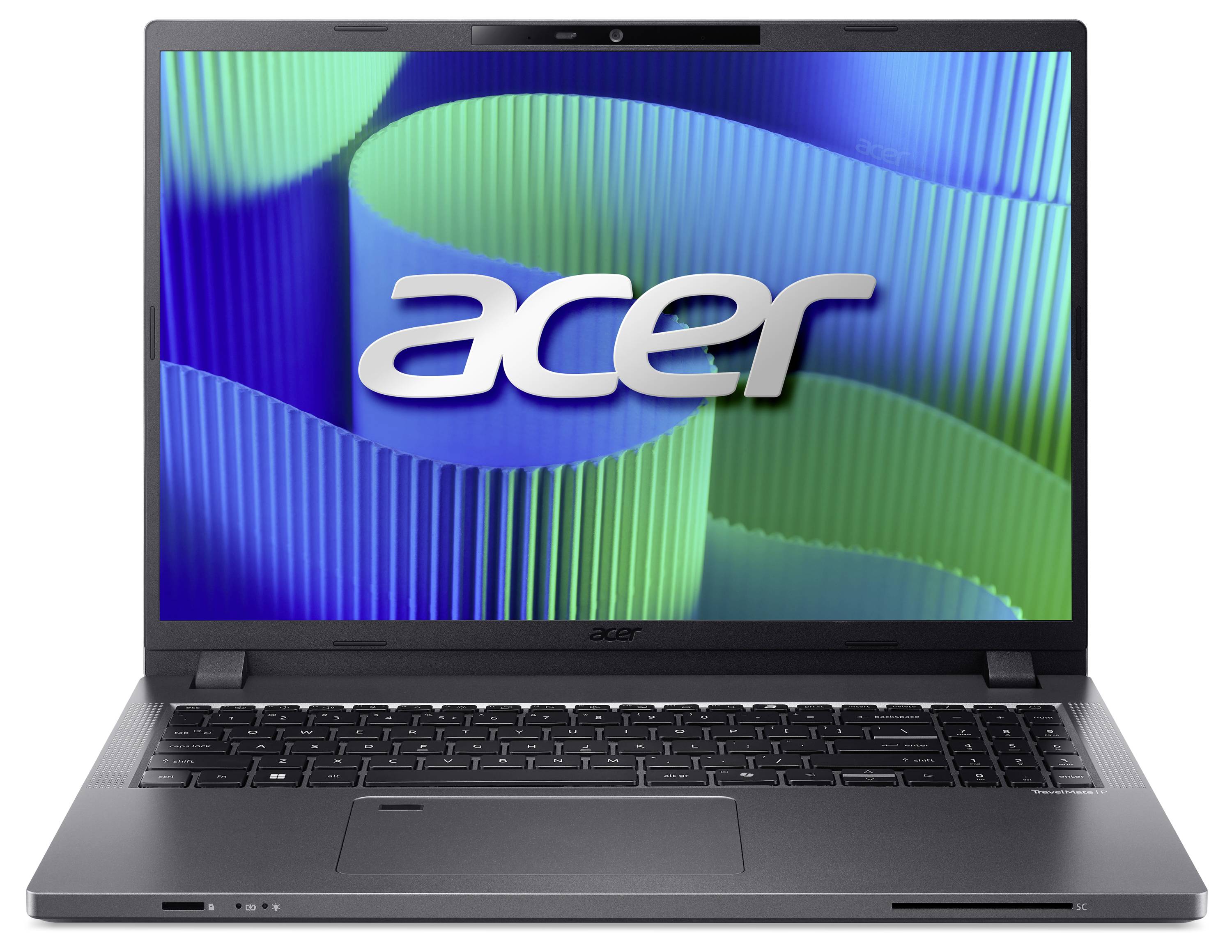 Laptop von Acer mit sichtbarem Logo auf dem Bildschirm, zeigt ein modernes Design mit breitem Display und Tastatur.