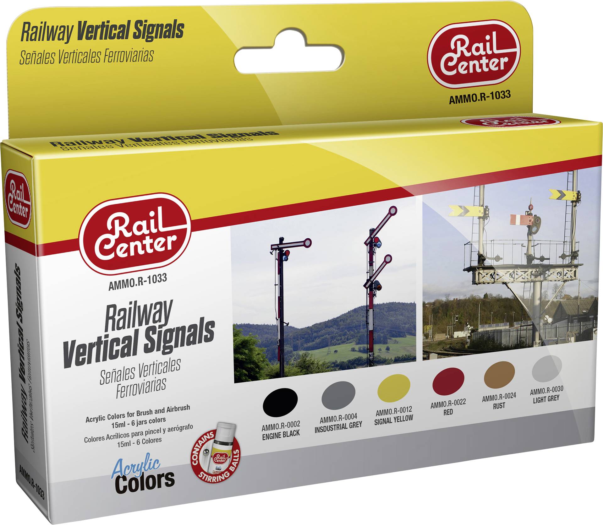 'Railway Vertical Signals' Sammler-Set von Rail Center. Enthält 6 Acrylfarben für Modellierarbeiten, speziell für Zugsignale.