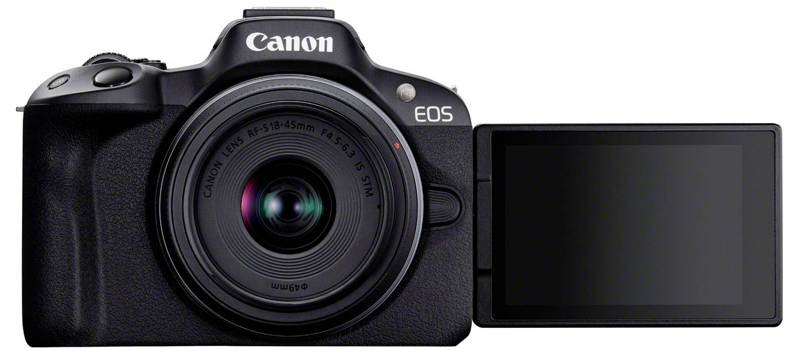 Canon EOS R50 Kit schwarz + RF-S 18-45 I Digitale Spiegelreflexkamera RF-S 18-45mm Schwarz 4K-Video, Blitzschuh