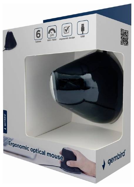 Gembird MUS-ERGO-03 Ergonomische Maus Kabelgebunden Optisch Grau 6 Tasten 800 dpi, 1600 dpi, 2400 dpi, 3200 dpi