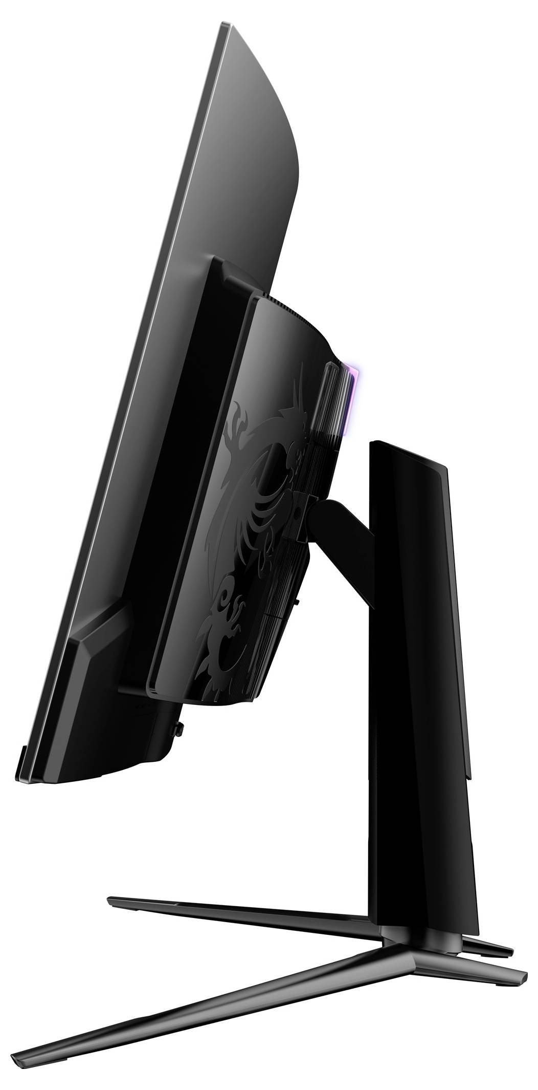 Einseitige Ansicht eines modernen Computerbildschirms mit schlankem Design und einem stabilen Ständer.