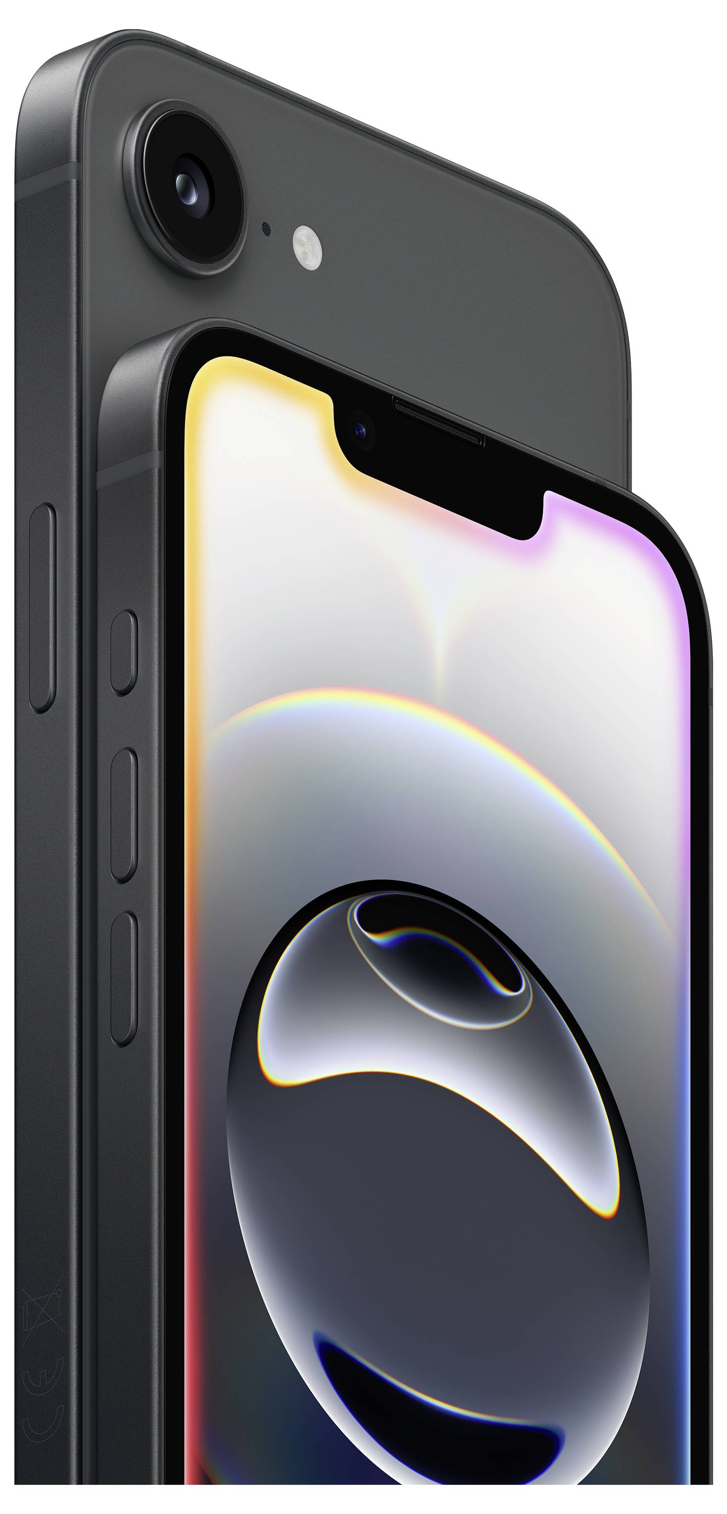 Zwei moderne Smartphones in schwarzem Design nebeneinander, eins leicht im Hintergrund. Beide zeigen bunte Displays mit abgerundeten Ecken.
