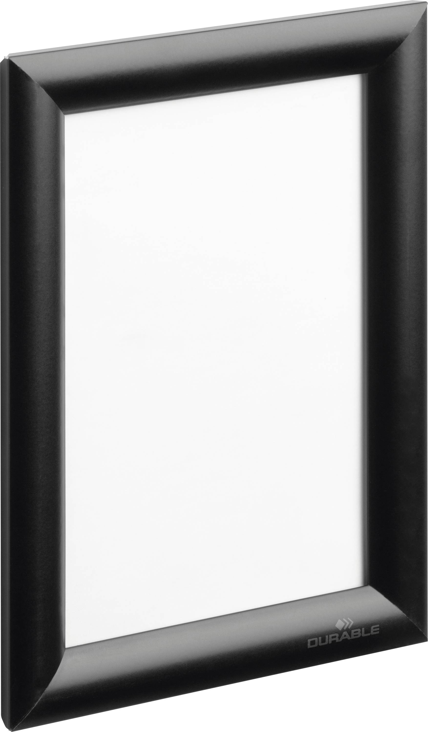 Schwarzer Fotorahmen im Hochformat mit schlichtem Design, geeignet für die Präsentation von Fotos oder Dokumenten an Wänden.