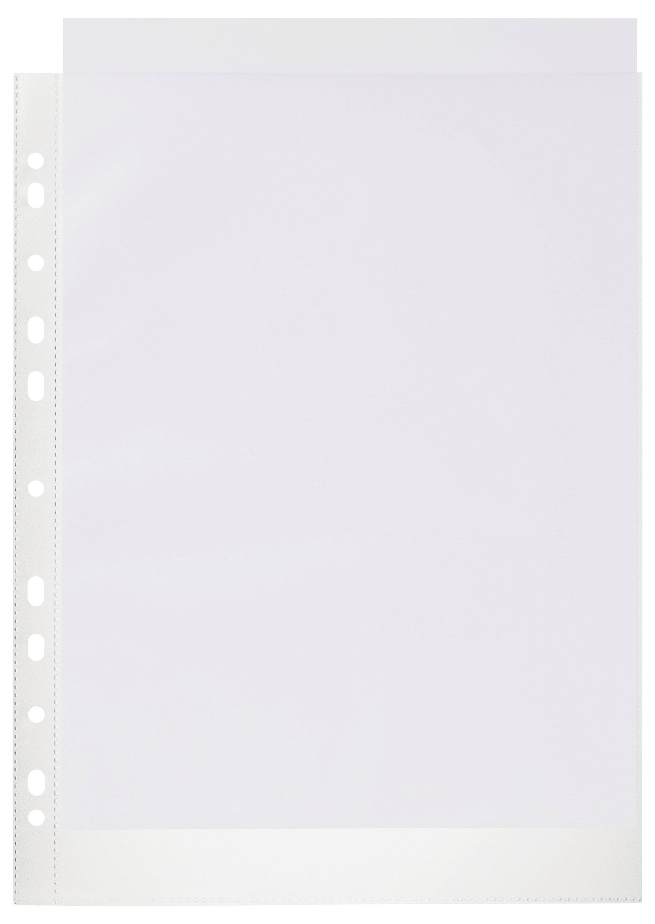 Durchsichtige Plastik-Sichthülle mit gelochtem Rand zur Ablage in Ordnern. Ideal zum Schutz und Sammeln von Dokumenten.