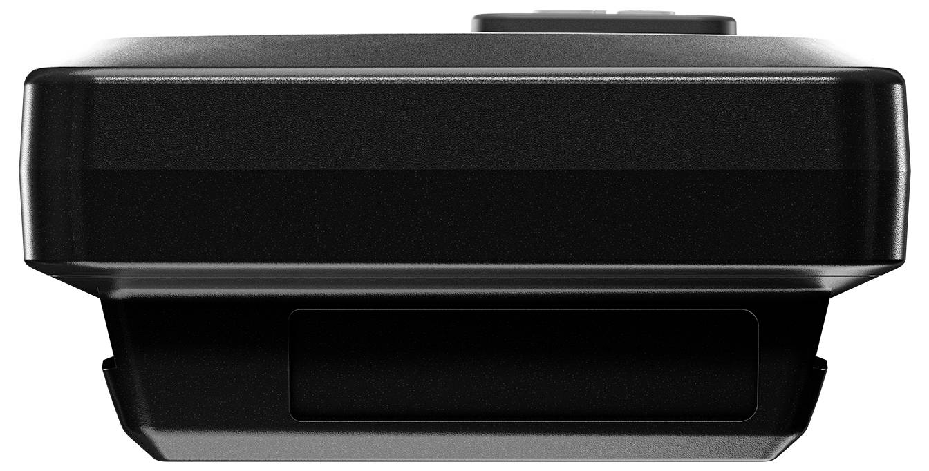 Schwarzes elektronisches Gerät mit rechteckiger, schmaler Form, fotografiert von der Seite. Obere Kante leicht abgerundet.