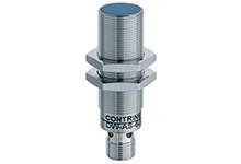Ein zylindrischer Sensor aus Metall mit Gewinde, mit der Aufschrift 'Contrinex DW-AS-703'.