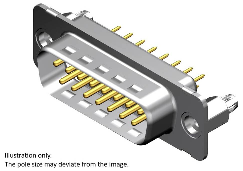 Steckverbinder mit mehreren goldfarbenen Pins. Das Bild zeigt eine schematische Darstellung, die Größe der Pole kann abweichen.