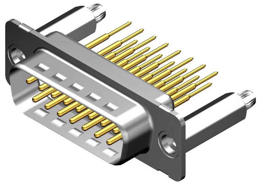 Steckverbinder mit mehreren goldenen Pins, verwendet zur Datenübertragung in elektronischen Geräten.