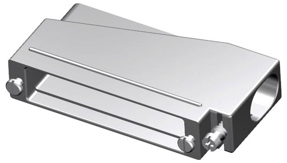 Metallische Bauteilkomponente in rechteckiger Form mit Schraubbefestigungen an den Seiten. Verwendet in Maschinenbau und Technik.