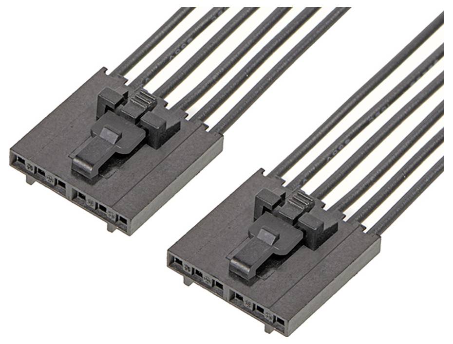 Zwei schwarze Steckverbinder, achtadrig, mit Verriegelungclip. Verbinden interne Kabel in elektronischen Geräten.