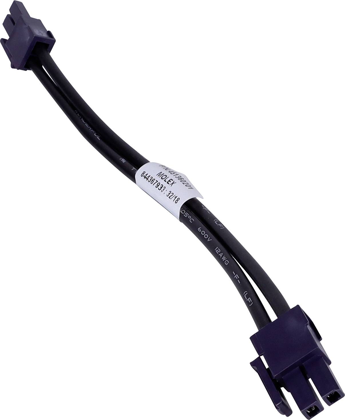 Ein schwarzes flexibles Kabel mit zwei Anschlüssen an jedem Ende, mit der Bezeichnung 'G4A4S7373-2E18'. Wird für elektronische Geräteverbindungen verwendet.