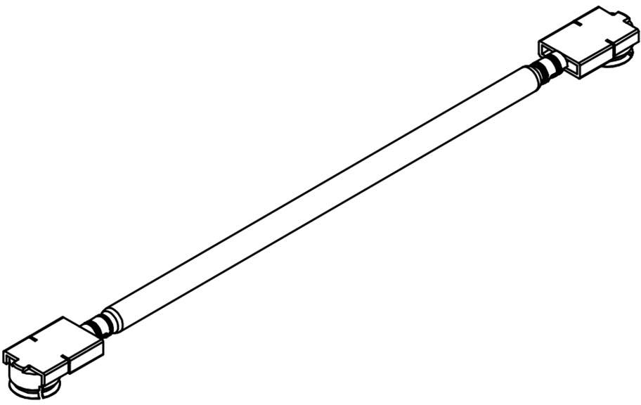Ein technisches Diagramm eines Lichtwellenleiterkabels mit Steckverbindern an beiden Enden. Das Kabel verläuft gerade und zeigt ein typisches Verbindungsaufbau.