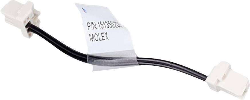 Ein kurzer, schwarzer Draht mit weißen Steckverbindern an beiden Enden. Ein Etikett mit der Aufschrift 'P/N:1513050206, MOLEX' ist am Draht befestigt.