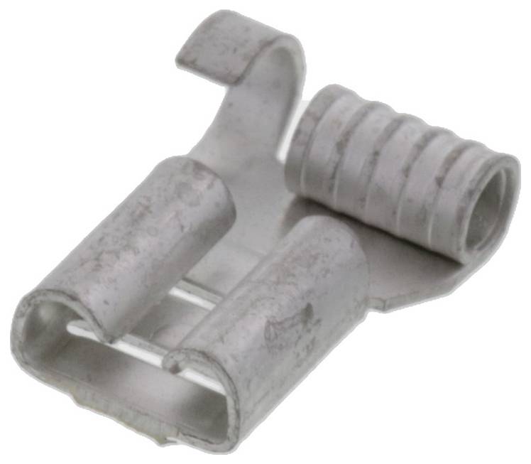 Metallclip mit zwei zylinderförmigen Hohlräumen und einem gerippten Griff, vermutlich zur Befestigung von Kabeln.