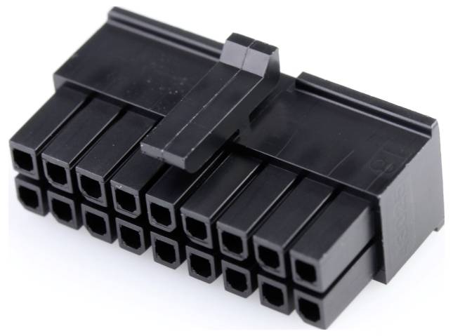 Schwarzer 24-poliger ATX-Stecker für interne Computerstromversorgung, typische Komponente auf dem Mainboard