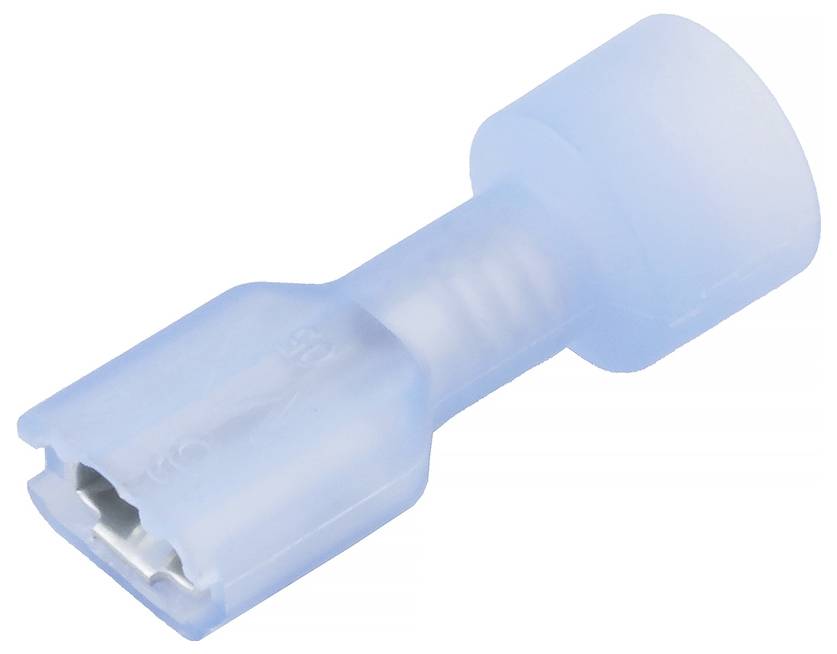 Ein blauer isolierter Kabelstecker, verwendet zur sicheren elektrischen Verbindung.