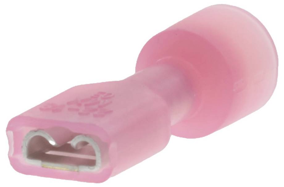 Rosa isolierte Flachsteckhülse, 6,3 mm, zur sicheren elektrischen Verbindung von Kabeln.