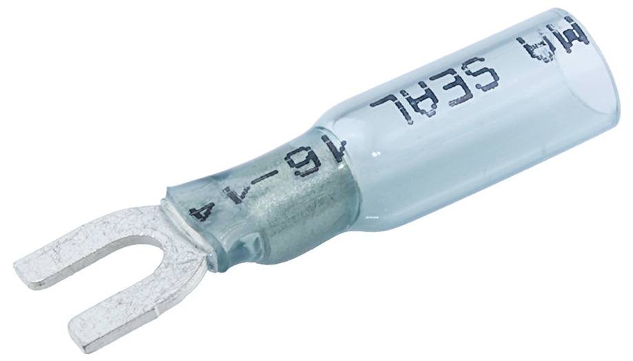 Crimp-Flachstecker mit blauer Isolierung, gestempelt mit „SEA 16-14