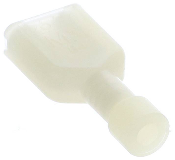 Eine durchsichtige Plastikverpackung mit einer rechteckigen Hauptform und einem zylindrischen Ausguss an der Unterseite.