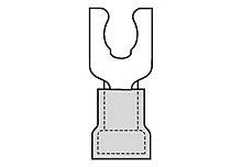 Illustration einer Kabelschuhsicherung mit U-förmigem Kontakt am oberen Ende und rechteckiger Isolierung unten.