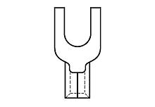Schematicsymbol eines Gabelschuhs mit rechteckigem Querschnitt, dargestellt durch eine Y-förmige Linie, die unten flach endet.