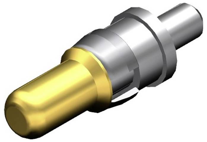 Eine rotierende Metallkomponente mit goldener Spitze und silbernem Körper.