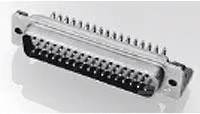 Ein metallischer Steckverbinder mit mehreren Stiften, geeignet für den Anschluss elektronischer Geräte an Datenleitungen.