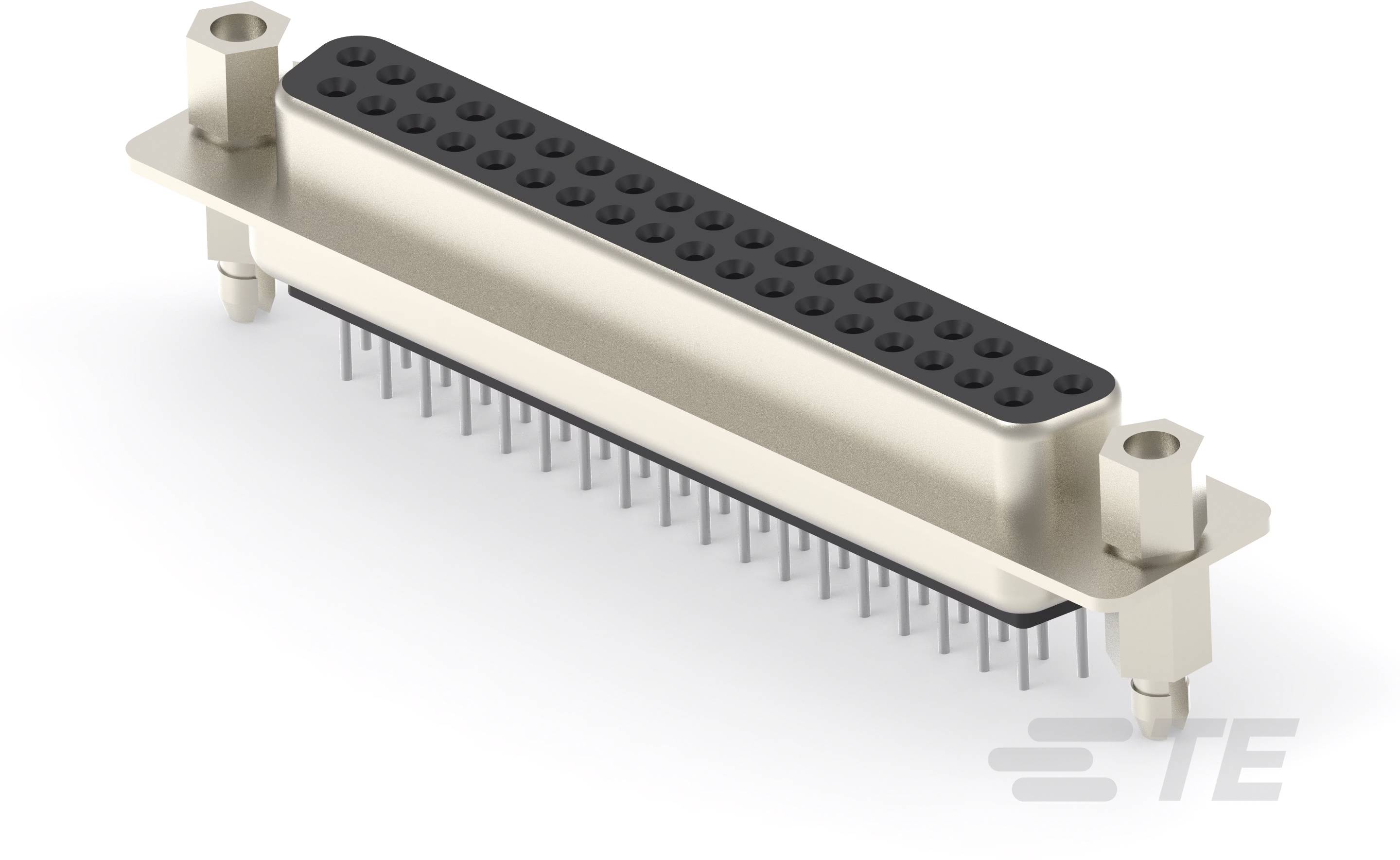 Elektronischer Steckverbinder mit zahlreichen Stiften in einem rechteckigen Gehäuse, geeignet für Platinenmontage.