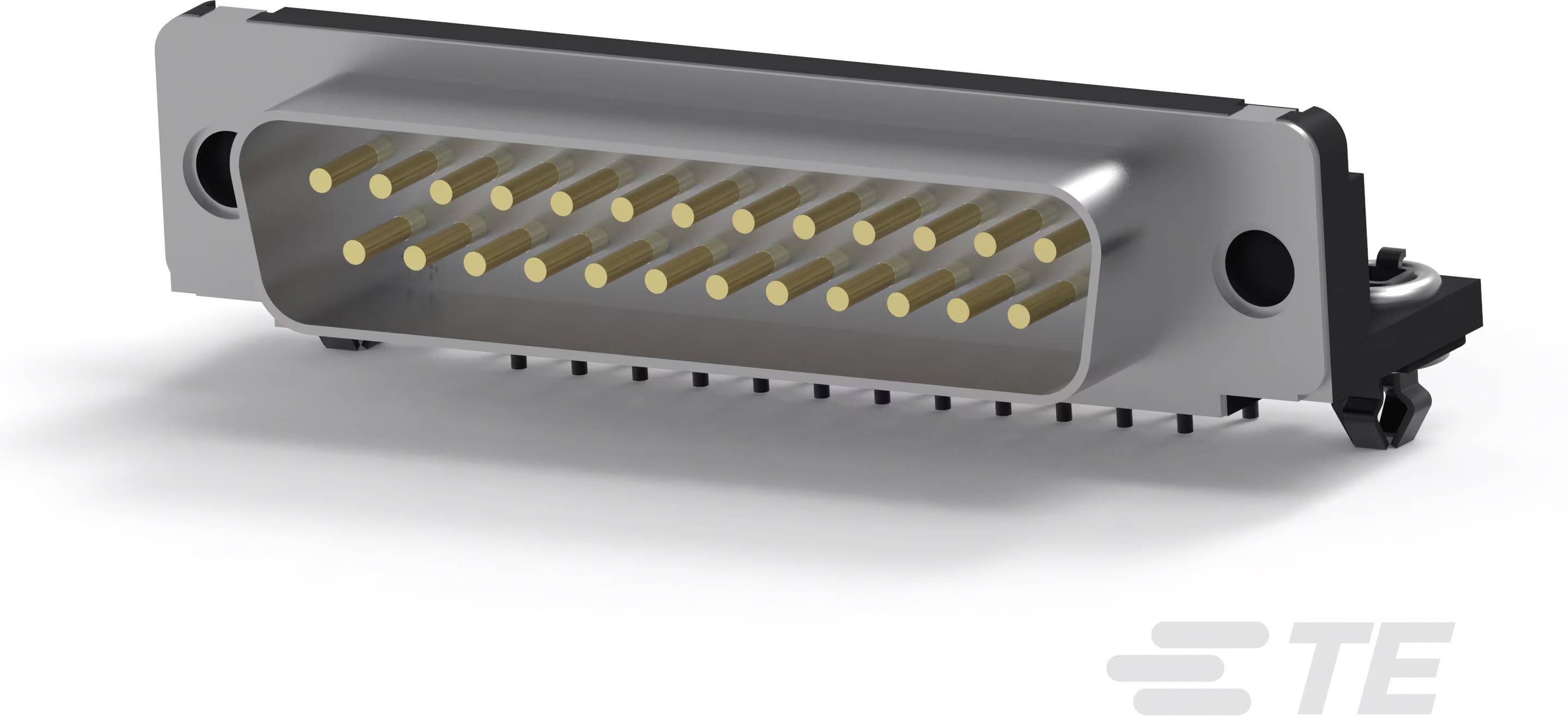 Ein 24-poliger D-Sub-Stecker, horizontal, mit Metallgehäuse, von TE Connectivity gezeigt. Geeignet für industrielle Anwendungen.