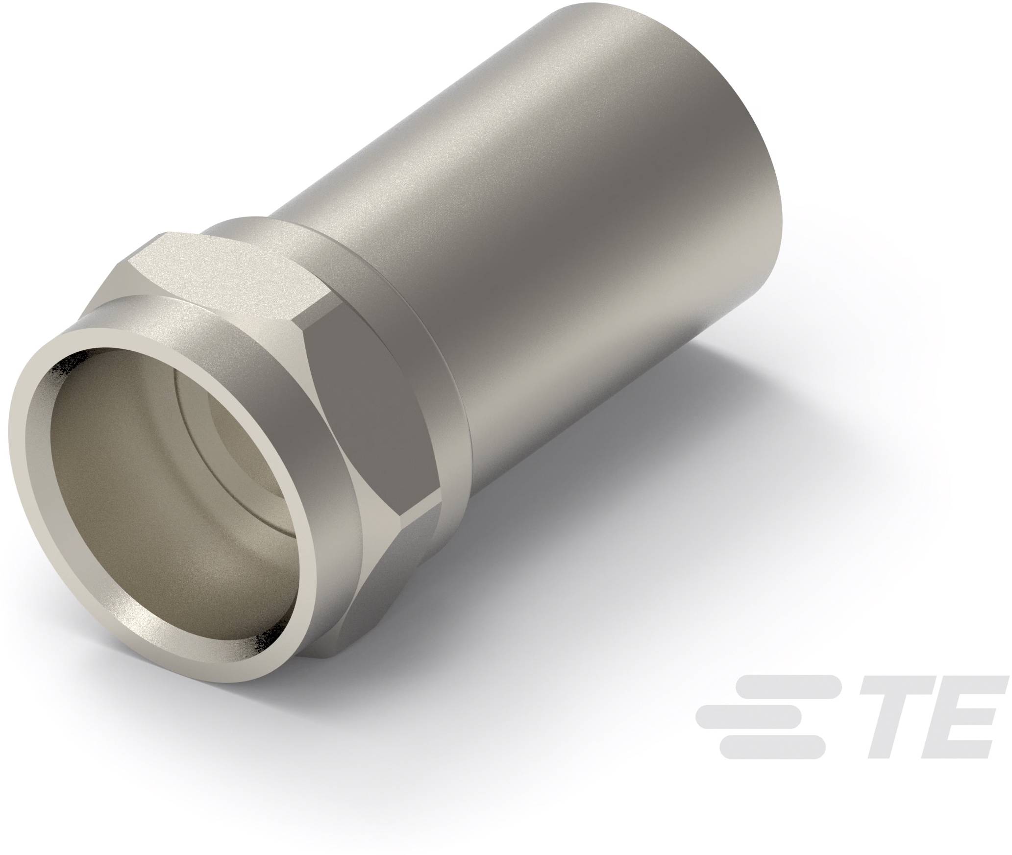 Metallsteckverbinder mit zylindrischer Form und eingekerbtem Rand, geeignet für elektrische Verbindungen.
