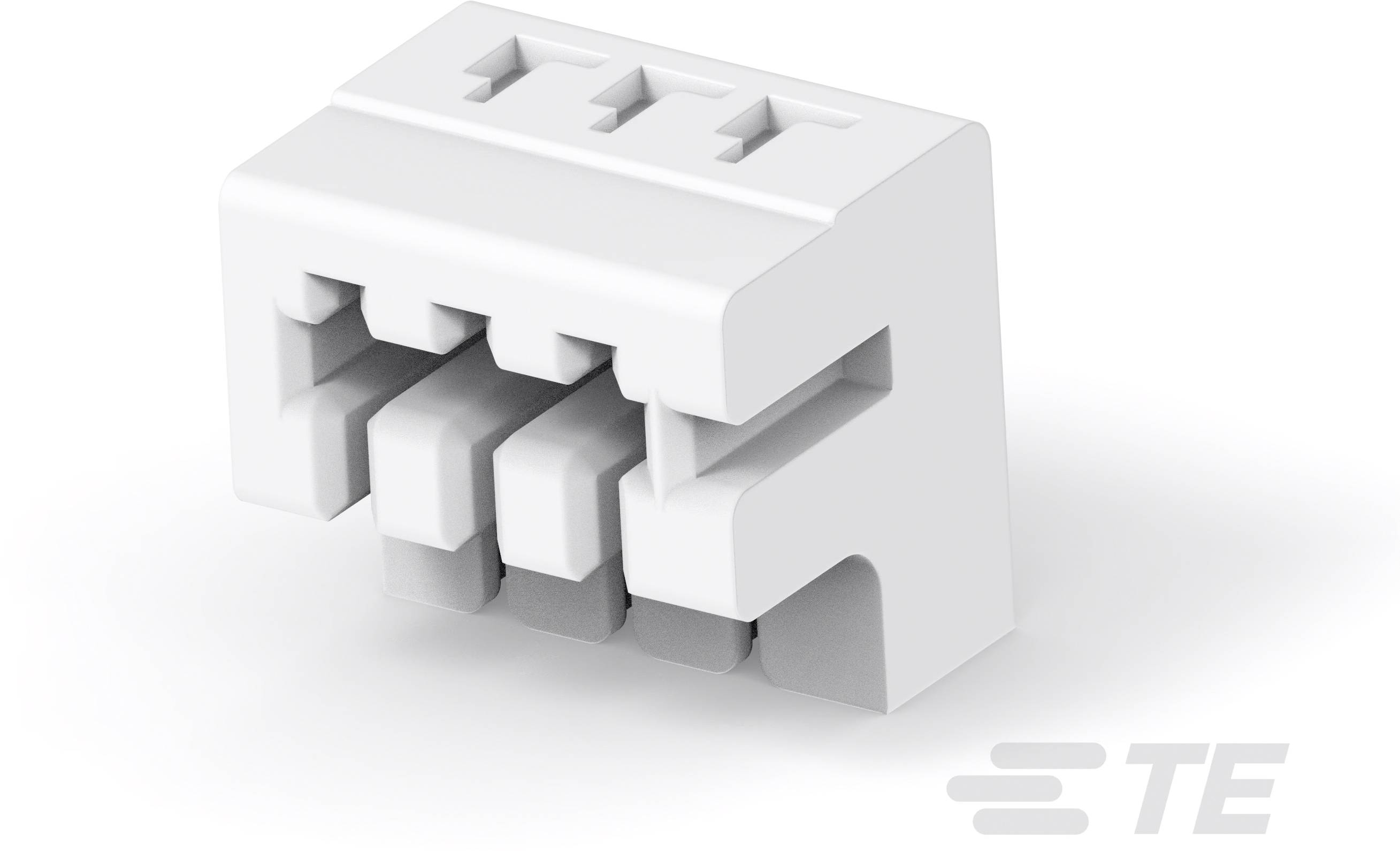 Weiße, dreipolige Steckklemme mit Hebel für elektrische Verbindungen.