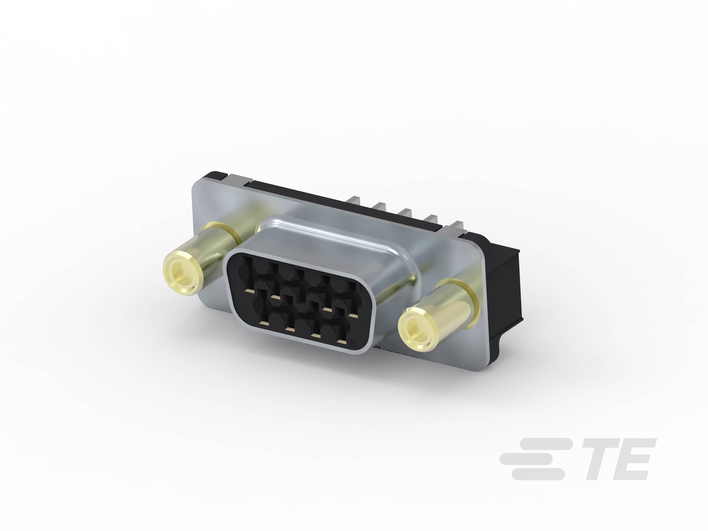 Ein D-Sub-Steckverbinder mit Metallgehäuse und zwei goldfarbenen Befestigungselementen, geeignet für elektronische Verbindungen.