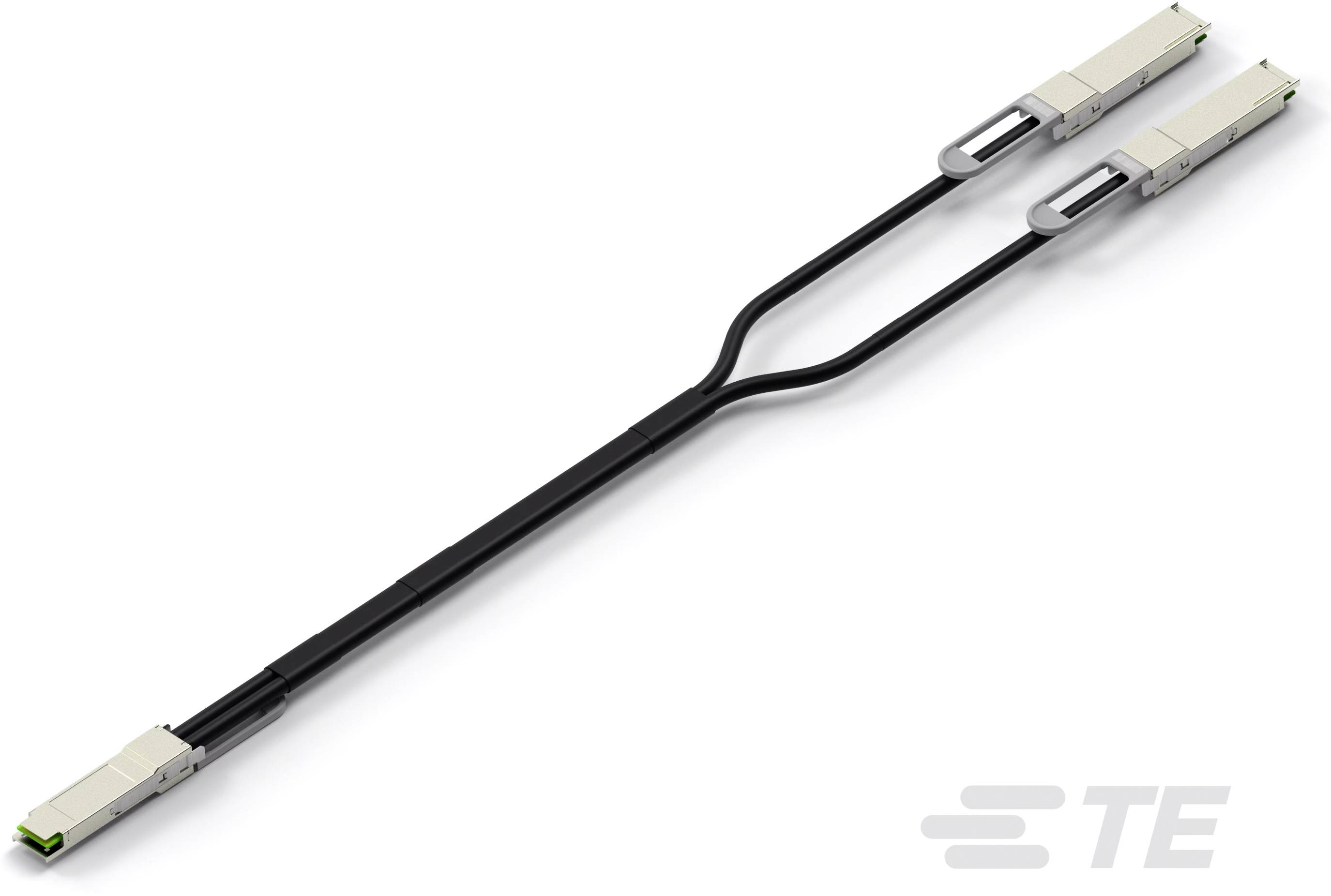 Kabel Y-Splitter mit zwei Enden auf der rechten Seite und einem Ende auf der linken Seite, geeignet für Datenverbindungen.
