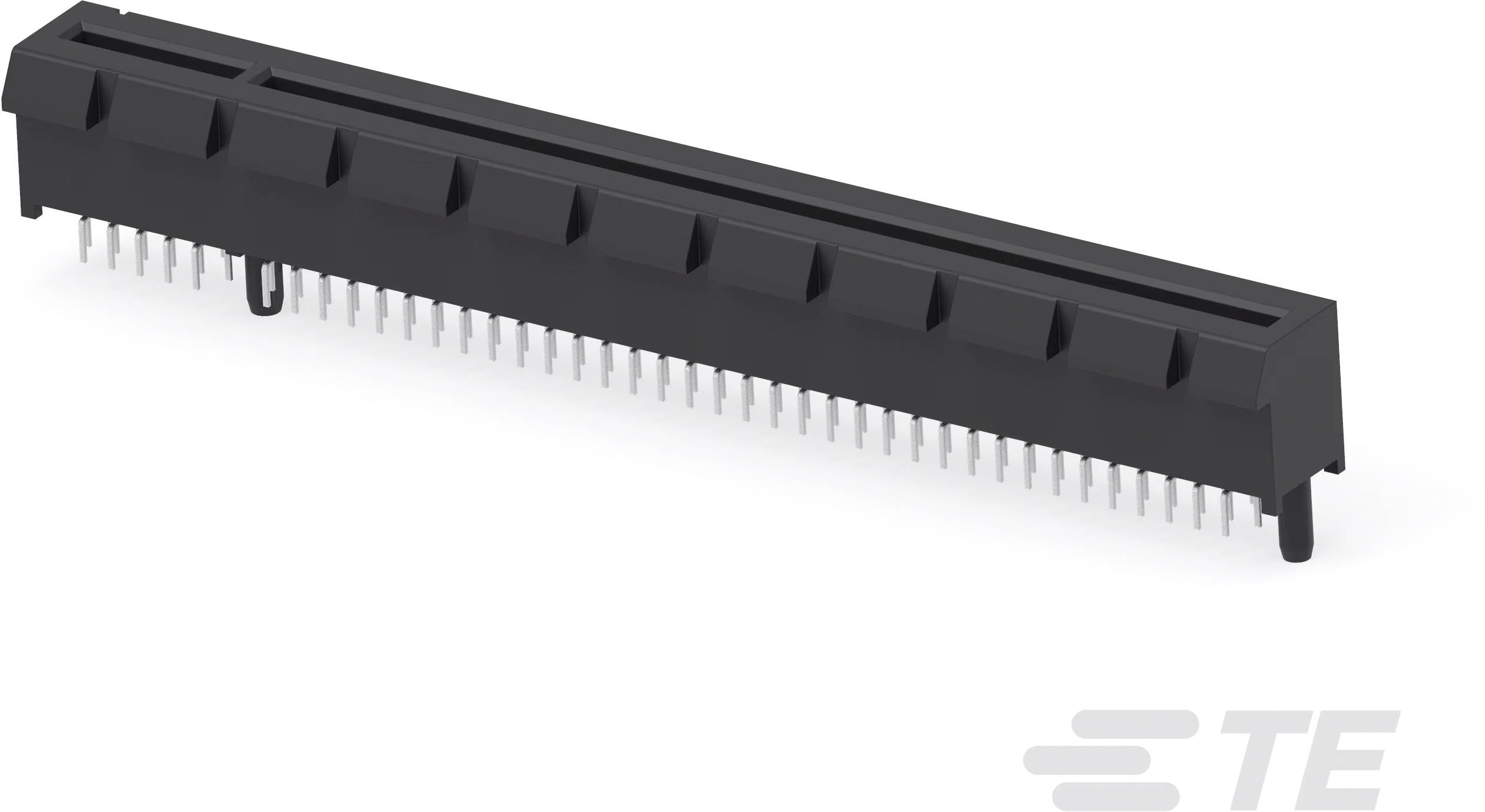 Schwarzer Steckverbinder mit vielen Pins, von TE, zur Verwendung in elektronischen Geräten.