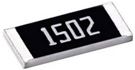 Ein schwarzer und silberner elektronischer Widerstand mit der Aufschrift '1502' darauf.