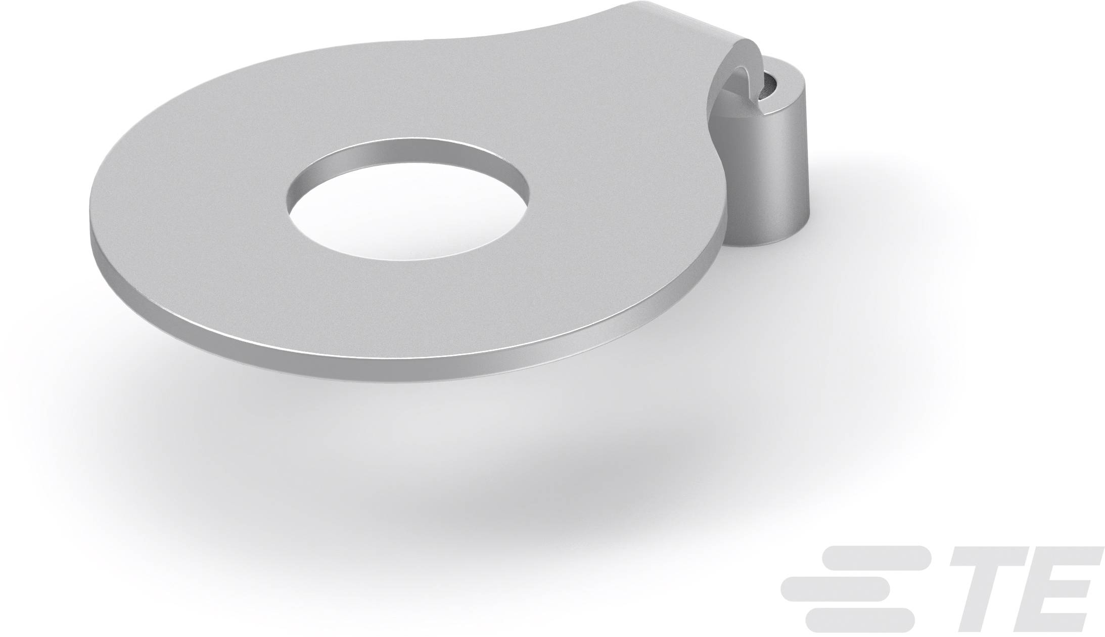 Metallischer, flacher Ring mit großem zentralen Loch und kleiner zylindrischer Erhöhung an der Seite.