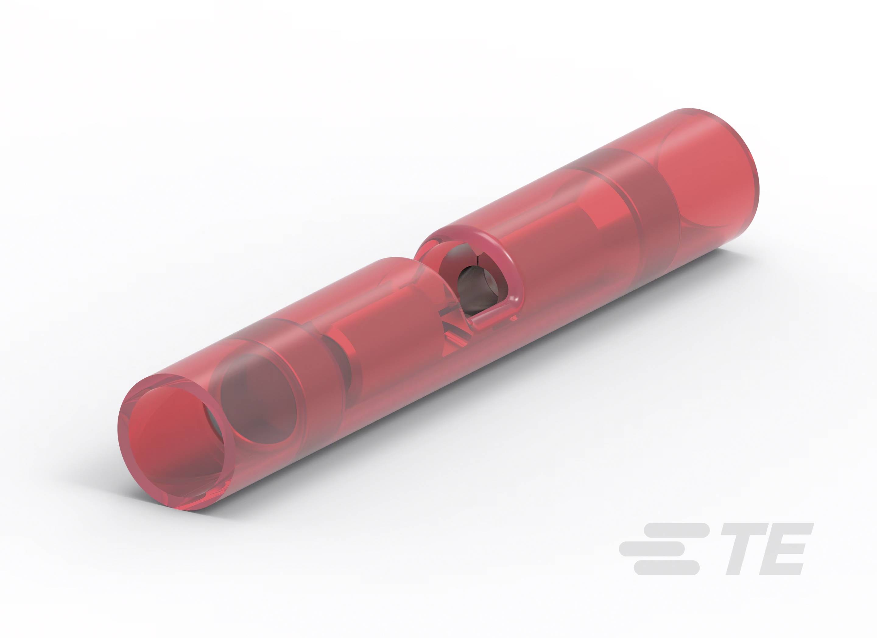 Rotes elektrisches Steckverbinder mit zylindrischer Form und TE-Logo.
