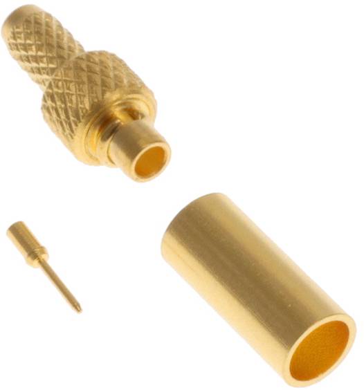 Ein schwarzer und goldener 5-Stift-rechteckiger Elektrostecker, aus einem Winkel betrachtet. Er wird zum Verbinden von elektronischen Komponenten oder Schaltkreisen verwendet.