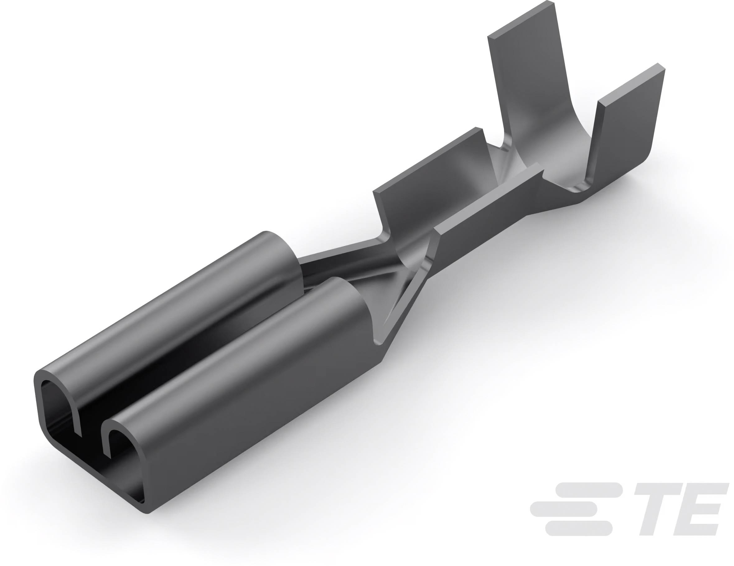 Ein Metallstecker mit zwei zylindrischen Kontakten und einer rechteckigen Verbindung, oft verwendet in elektrischen Verbindungen.