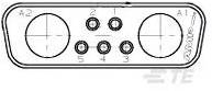 Diagramm eines elektrischen Steckverbinders mit sechs Pins, zwei große kreisförmige und vier kleine vertikale Reihen