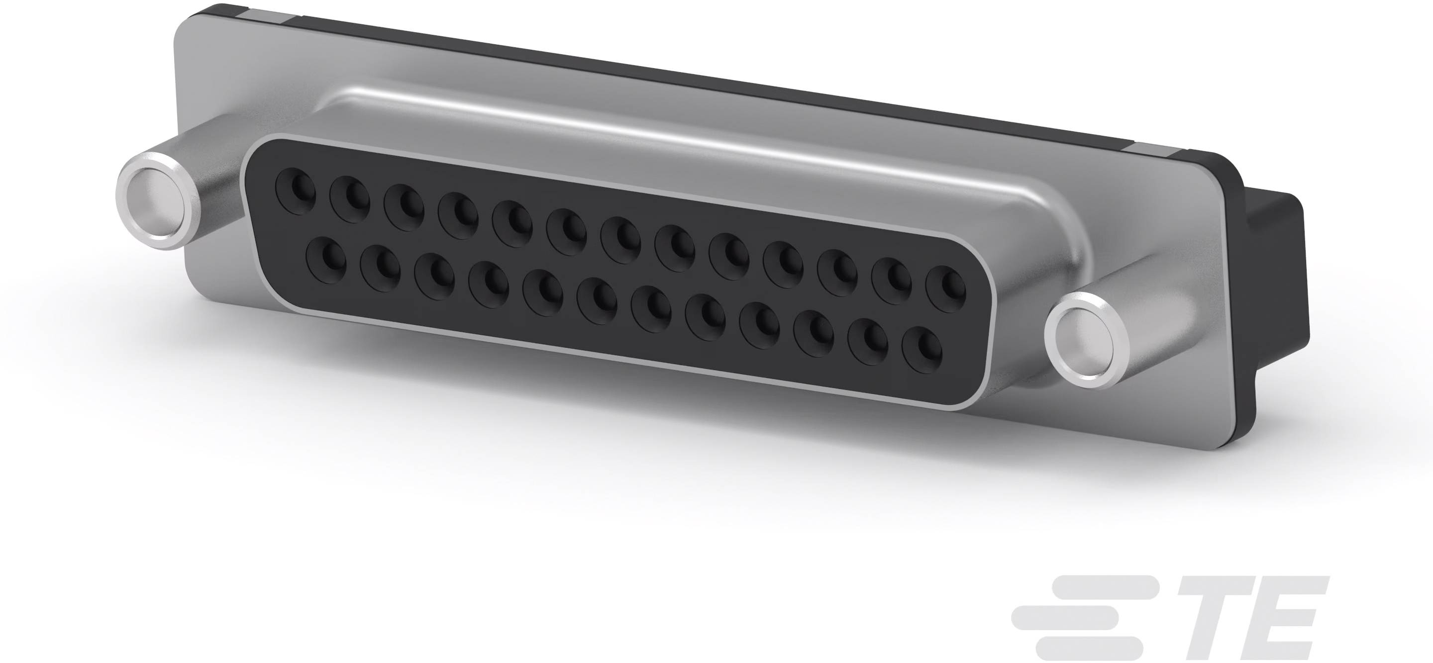 Metallischer D-Sub-Stecker mit mehreren Kontaktöffnungen; häufig in elektronischen Geräten zur Datenübertragung verwendet.