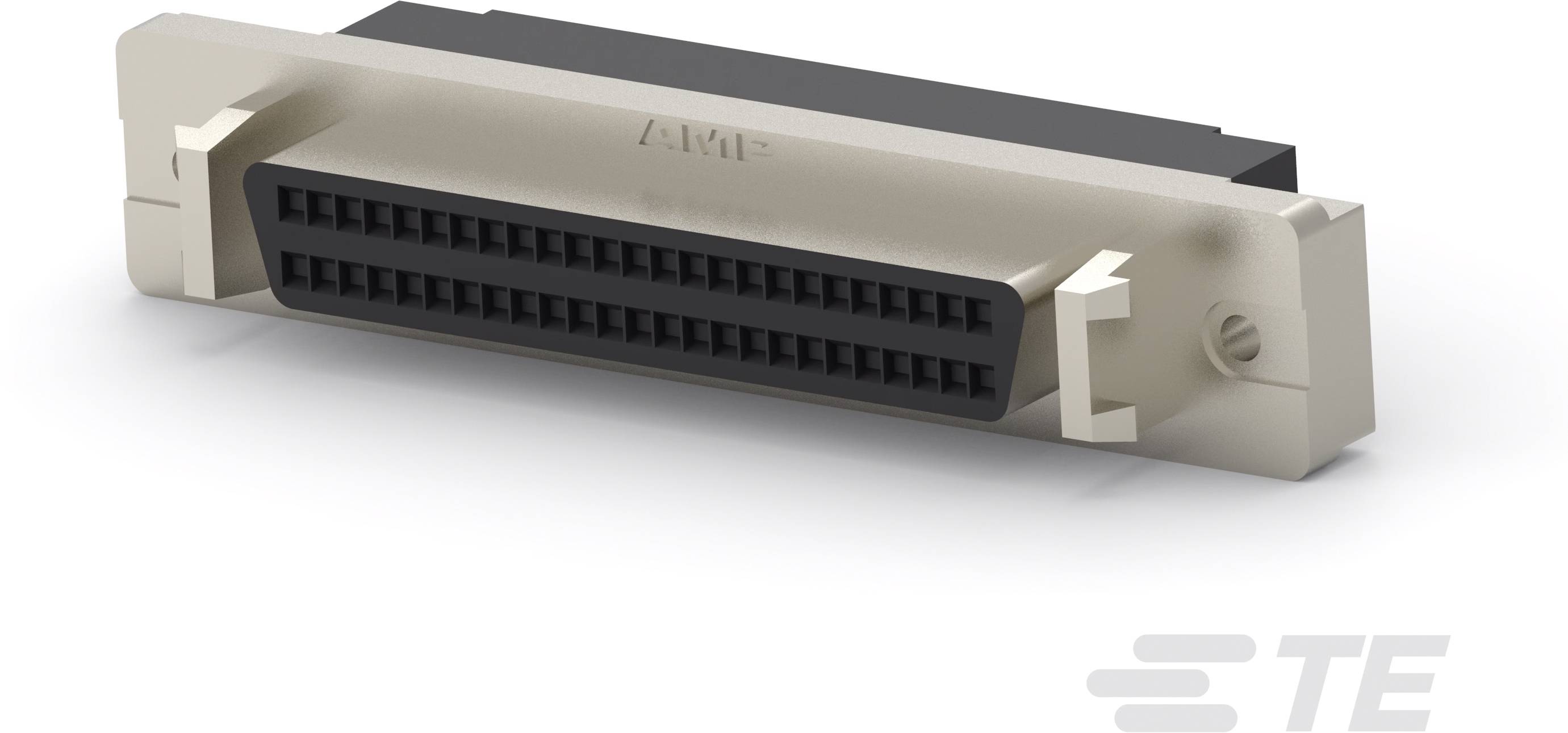 Ein rechteckiger Steckverbinder mit mehreren Pins in zwei Reihen, wahrscheinlich Teil eines elektronischen Geräts zur Datenübertragung.